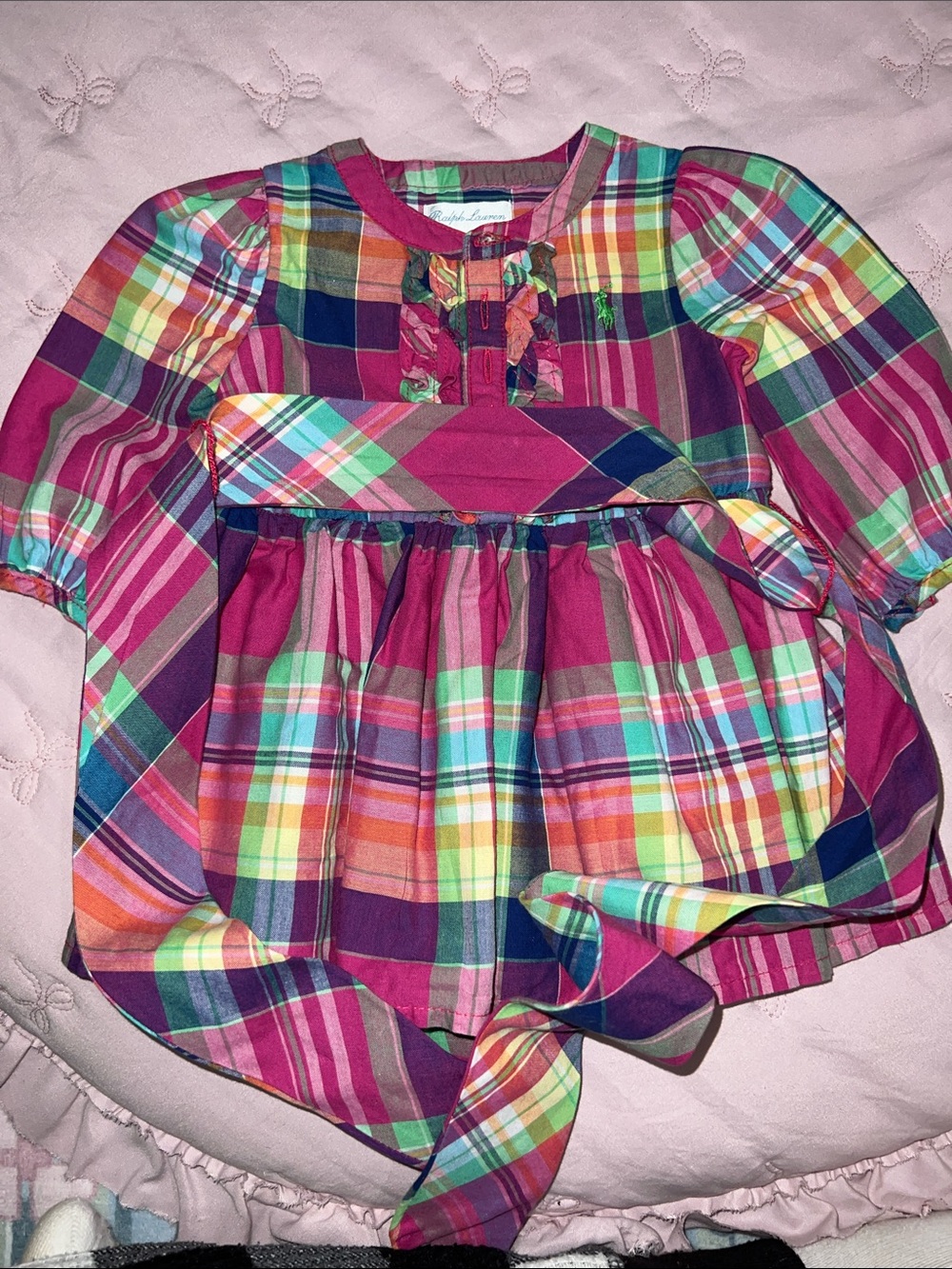 Ralph Lauren Polo Vibrant Multicolor Plaid Baby Dress and Bloomers NWOT - Picture 4 of 7